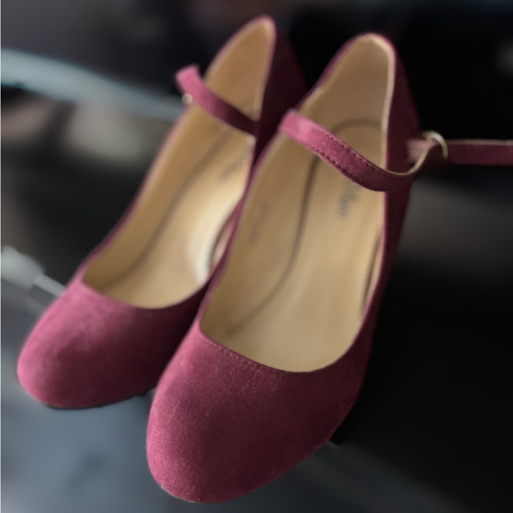 Burgundy Mary Jane Date Night Wedding Guest Comfortable Wedge Heels - Picture 3 of 4